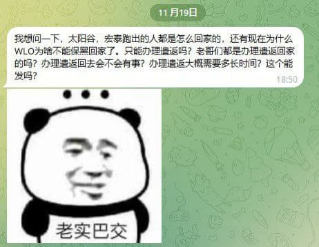 ：我想问一下，太阳谷，宏泰跑出的人都是怎么回家的，还有现在为什么WLO...